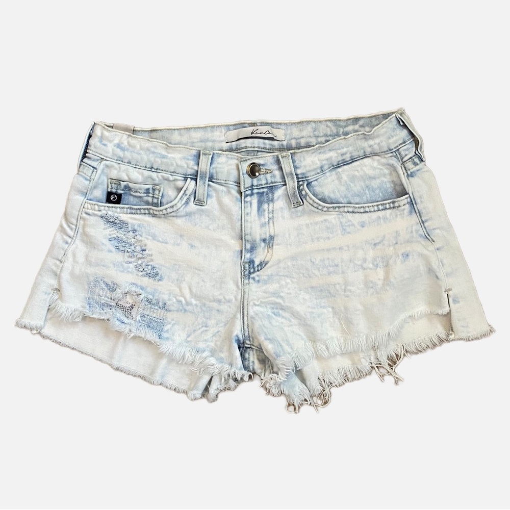 KanCan Acid Washed Frayed Hem Denim Jean Shorts Size 26